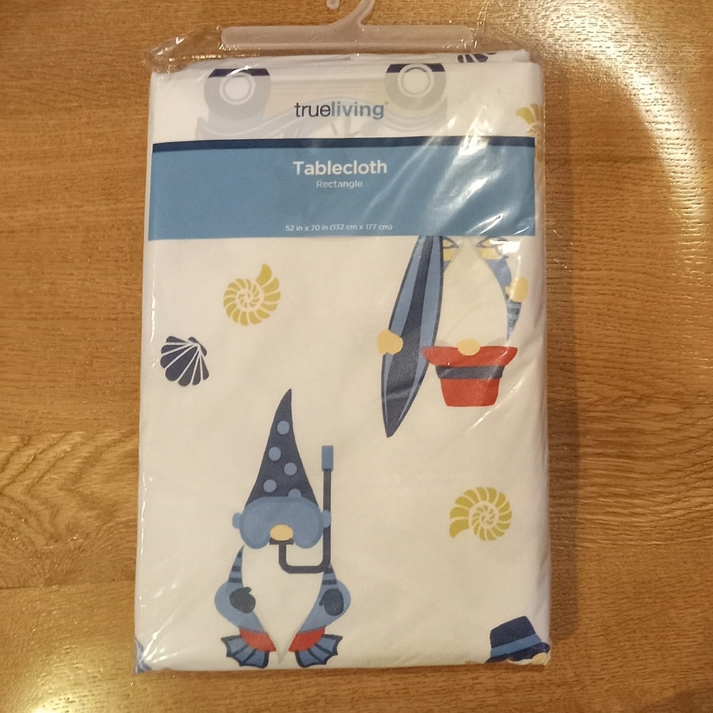 Farmhouse Coastal nautical gnomes table cloth htf beachy sea shells